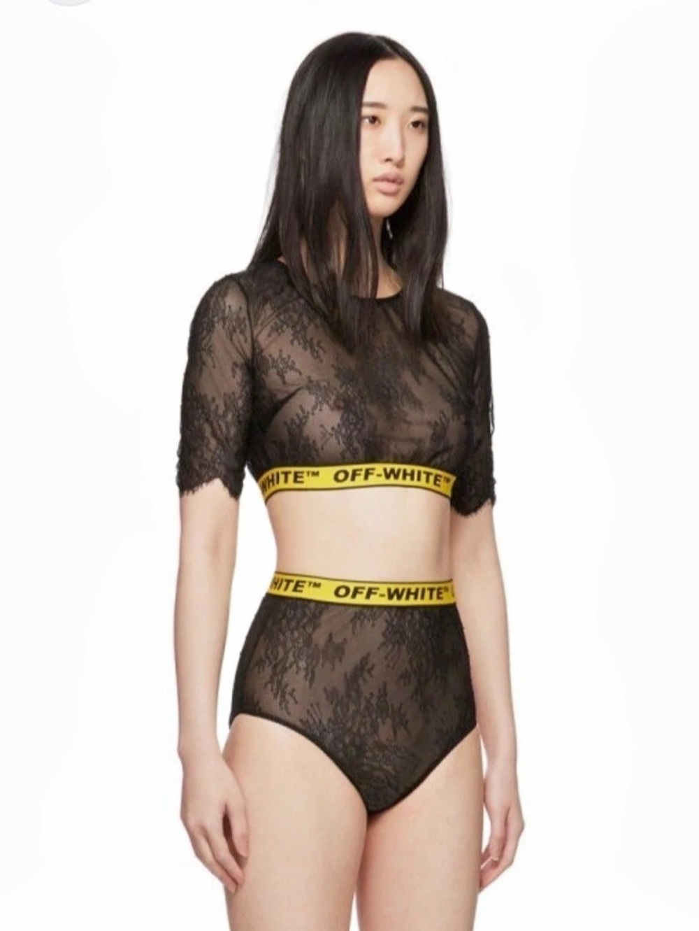 Off-White Lace Crop Top set Black & Yellow Size Small/40